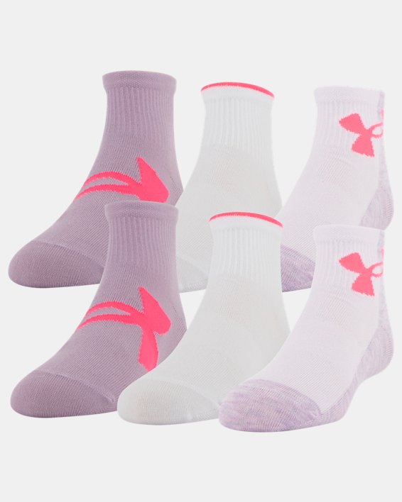 Girls' UA Essential Quarter Socks 6-Pack, Pink, pdpMainDesktop image number 0